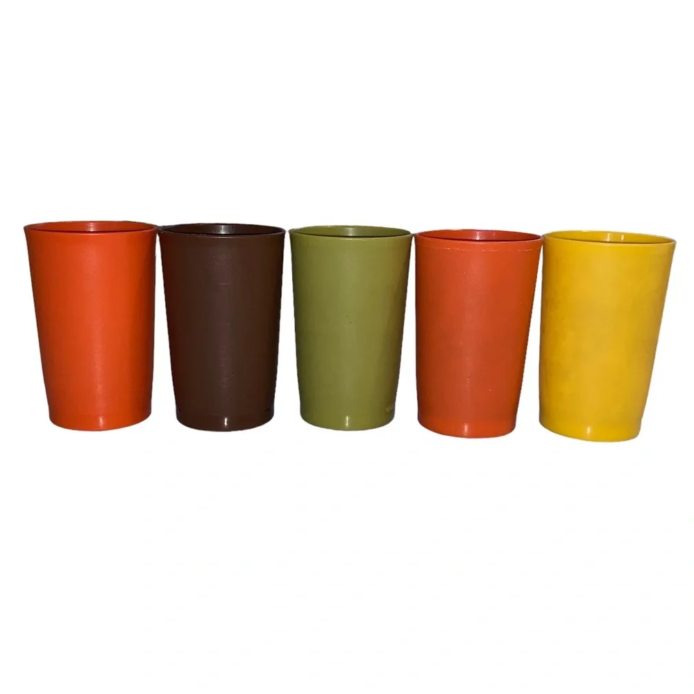 Tupperware | Dining | Vintage Tupperware Plastic Cups 5 Piece Set Green  Yellow Orange And Brown | Poshmark